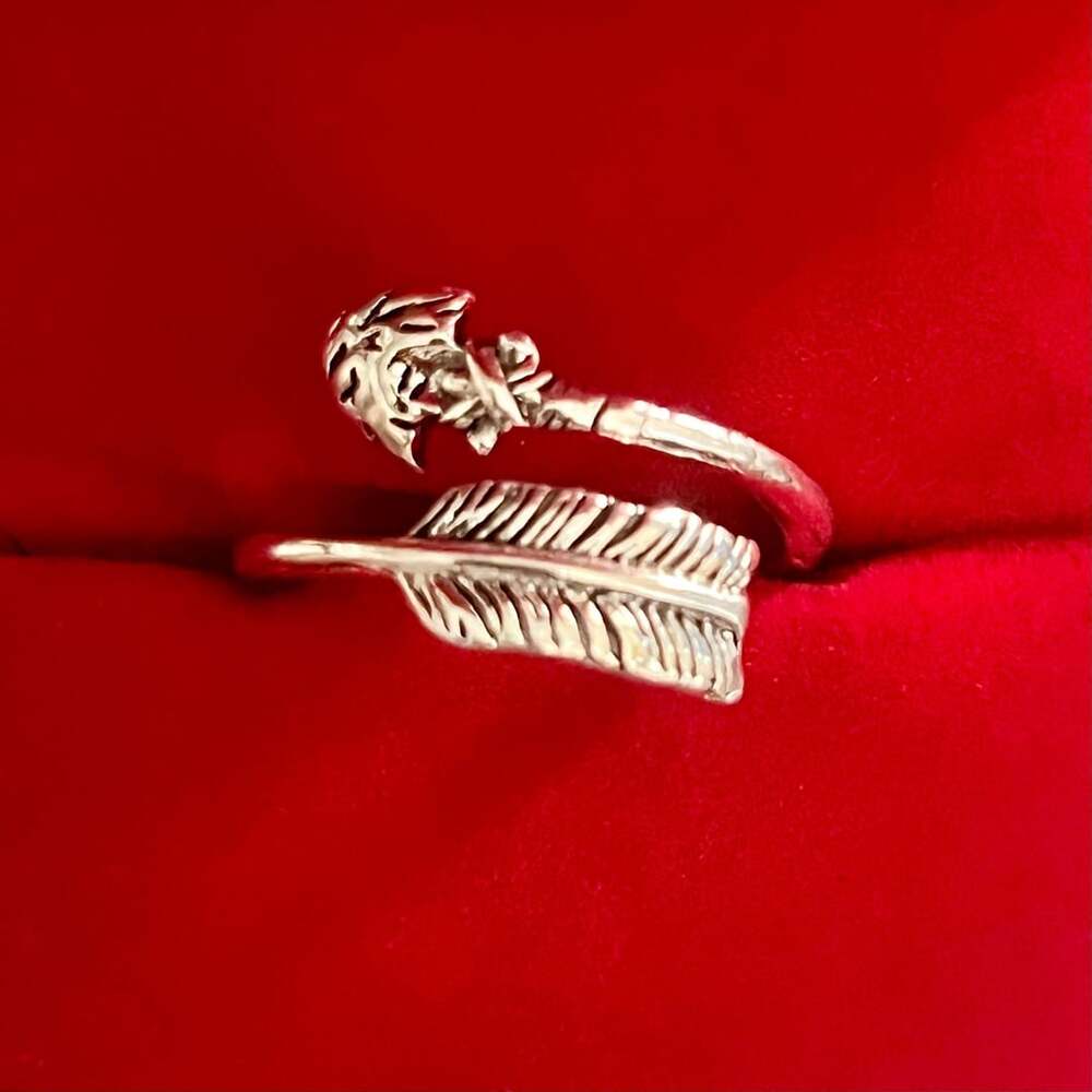Vintage/Boho Feather Wrap Titanium Steel Adjustable Ring Size 6-9